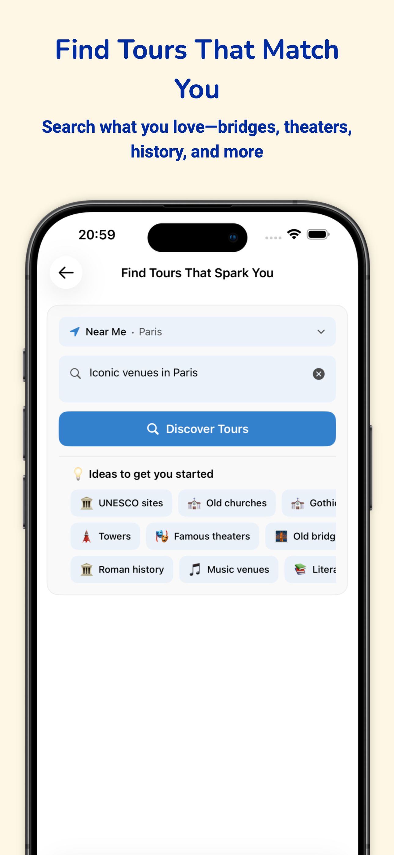 Search interface for discovering tours