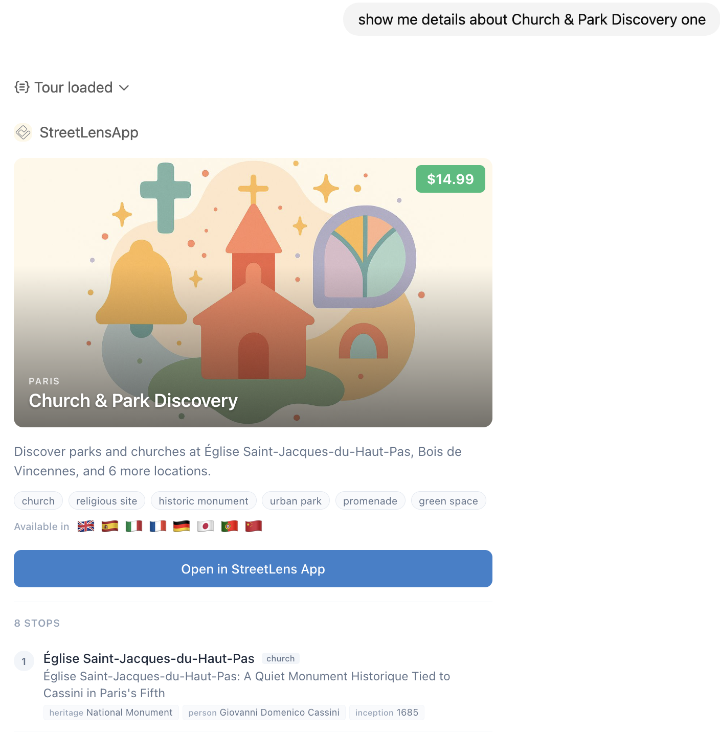 StreetLens MCP server tour details